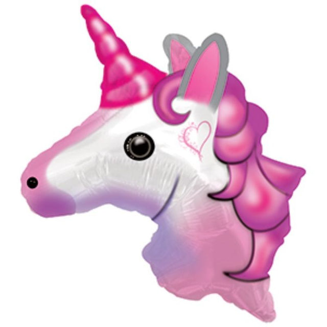 Colorful air-filled 10" unicorn balloon with emoticon design, perfect for festive celebrations and party decorations.