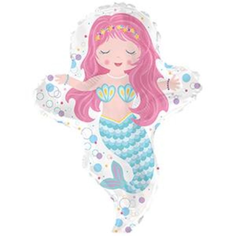 Air-filled 12" balloon featuring a charming mermaid design, perfect for themed parties and celebrations.