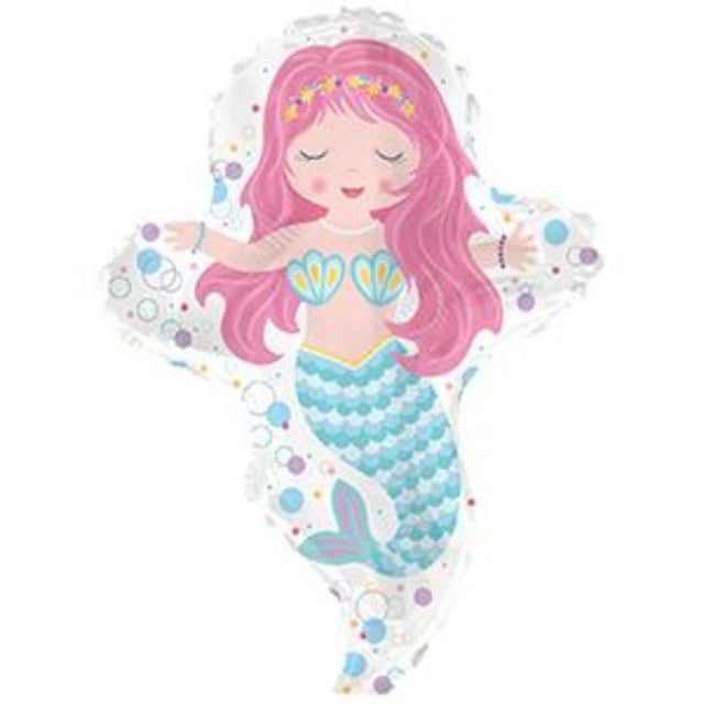 Air-filled 12" balloon featuring a charming mermaid design, perfect for themed parties and celebrations.