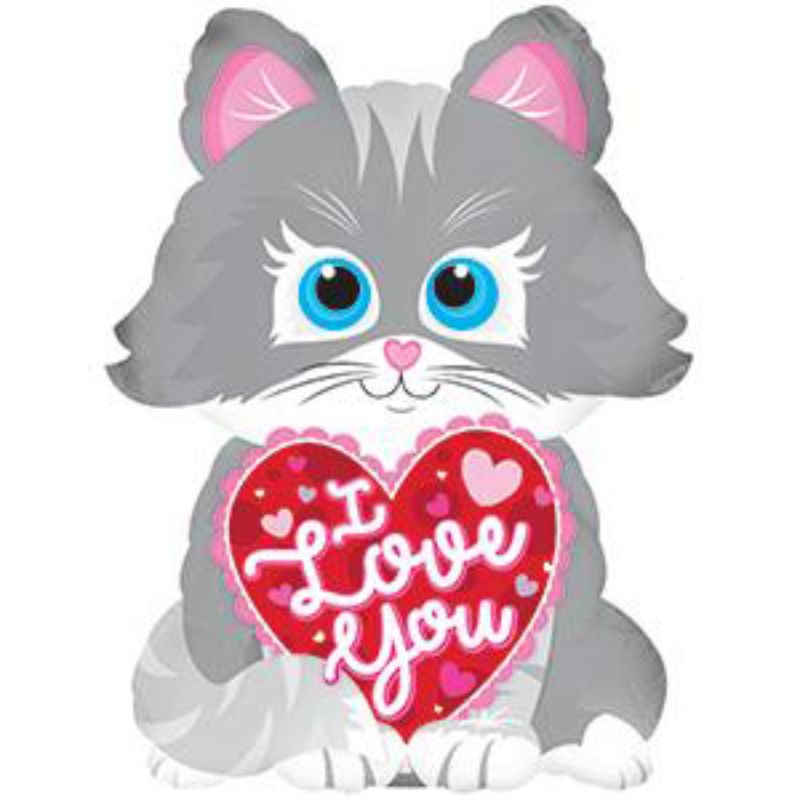Air-filled 10" 'I Love You Cat' balloon featuring a whimsical cat design, perfect for celebrations and heartfelt messages.