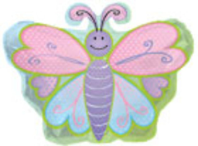 Colorful 12-inch air-filled balloon featuring a butterfly and polka dots, perfect for festive celebrations and decorations.
