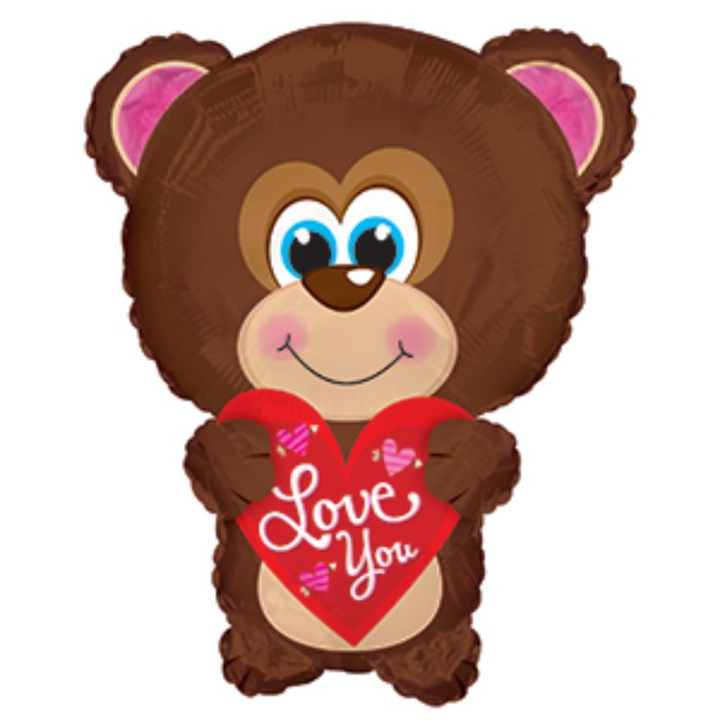 Foil helium balloon of a loveable blue eyes bear, 27 inches, perfect for heartfelt celebrations and special occasions.