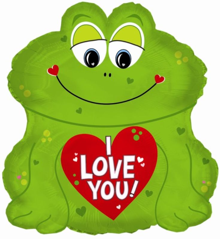 32-inch "I Love You Bullfrog" foil balloon, vibrant and whimsical, perfect for romantic celebrations and adding charm to any event.