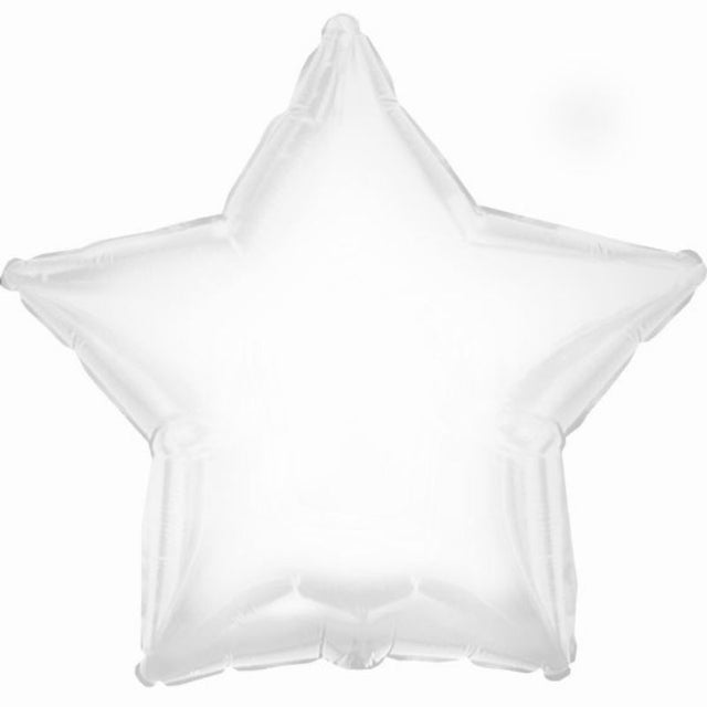 White 9-inch air-filled balloon in star shape, perfect for weddings and parties, includes cup and stick for easy display.