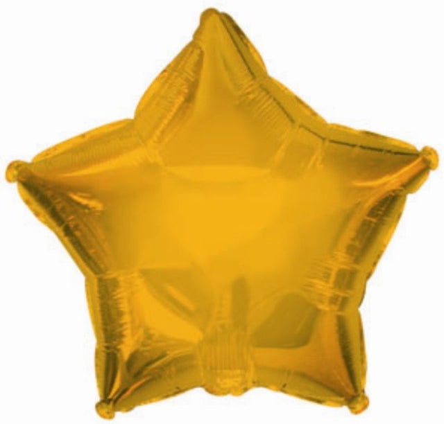 Air-filled 9" gold star balloon, perfect for elegant decorations at birthdays, weddings, and celebrations. Cup and stick included.
