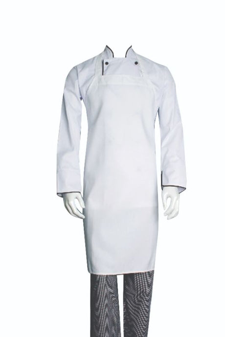 White Caress Bib Apron measuring 73x85 cm with a practical pocket, perfect for protecting clothing while cooking.