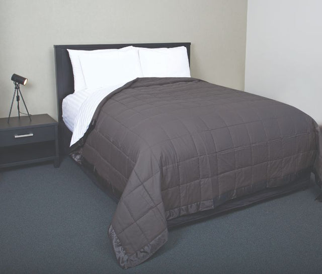 Charcoal Oasis King Blanket, 270x240cm, features eco-friendly recycled microfibre, quilted texture, and satin binding edges.