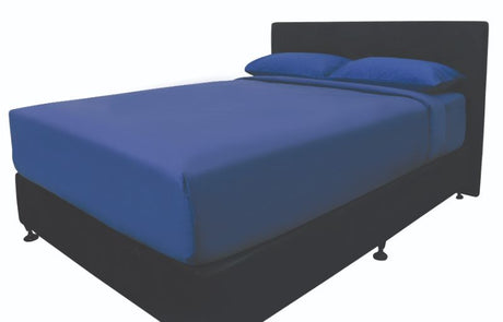 Navy Weavers Premium Flat Sheet for single beds, featuring a durable cotton-polyester blend, 220 thread count, and hemmed edges.