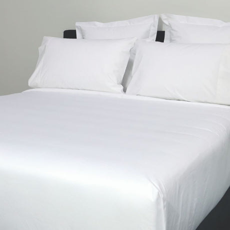 Weavers Premium Super King Flat Sheet in White, featuring a durable cotton-polyester blend with hemmed edges and easy care.