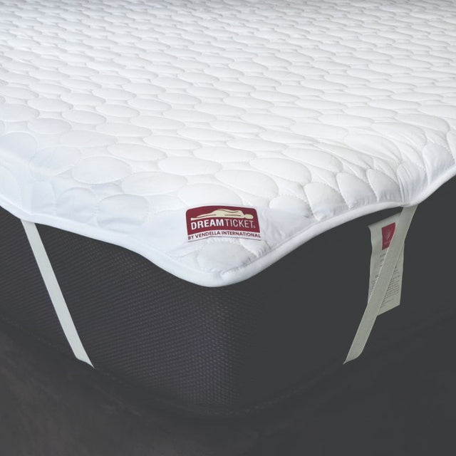 Quilted white mattress protector in Super King size with elastic straps and breathable 130gsm polyester fill for comfort and protection.