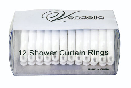 Premium plastic shower curtain hooks in a 12-pack designed for durability, style, and smooth gliding for a seamless bathroom look.