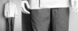 Black and white XL chef pants with elastic drawstring, pockets, and stain-resistant, easy-care fabric for culinary comfort.