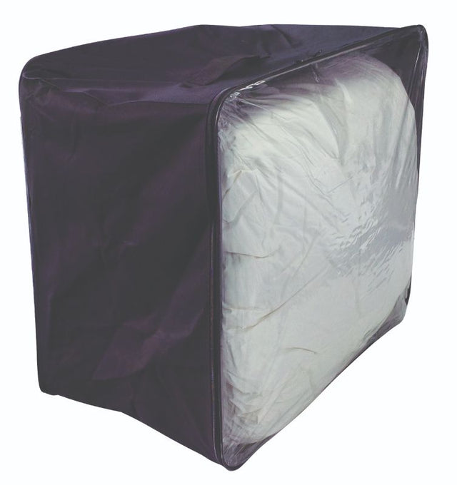 Extra large bedspread storage bag (60cm) with breathable fabric, clear sides, and zipper for easy access, collapses flat when not in use.