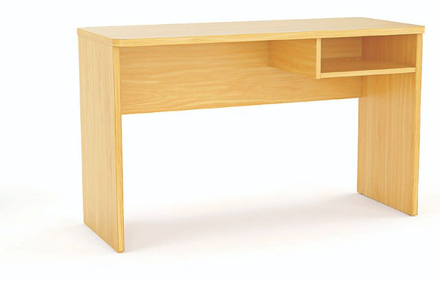 Stylish 125cm Tawa desk with integrated laptop shelf, perfect for efficient and organized workspaces.