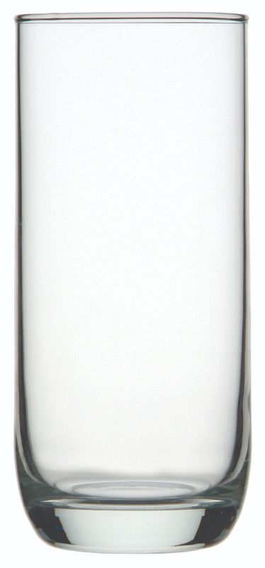 Set of 6 sleek 375ml glass tumblers with rounded bases, ideal for cocktails and casual drinks, combining style and durability.