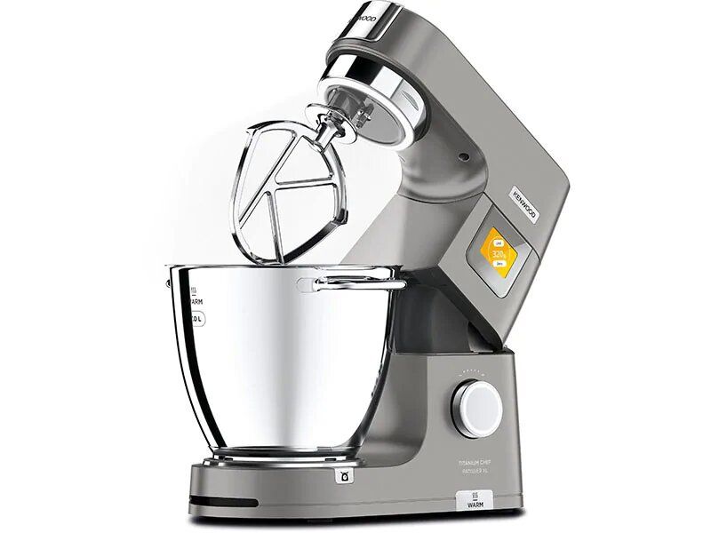 Kenwood Titanium Patissier Mixer with 1400W motor, dual stainless steel bowls, and integrated weighing scales for seamless baking.