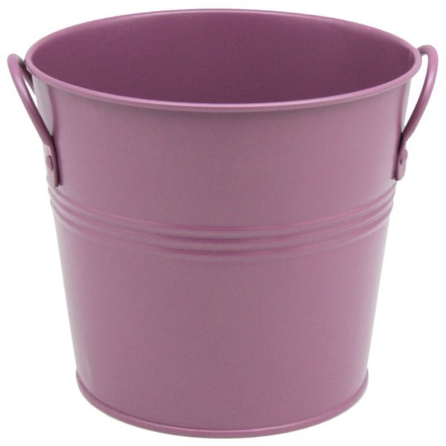 Plum metal bucket (15cm) with two sturdy handles, ideal for decoration and versatile storage solutions.
