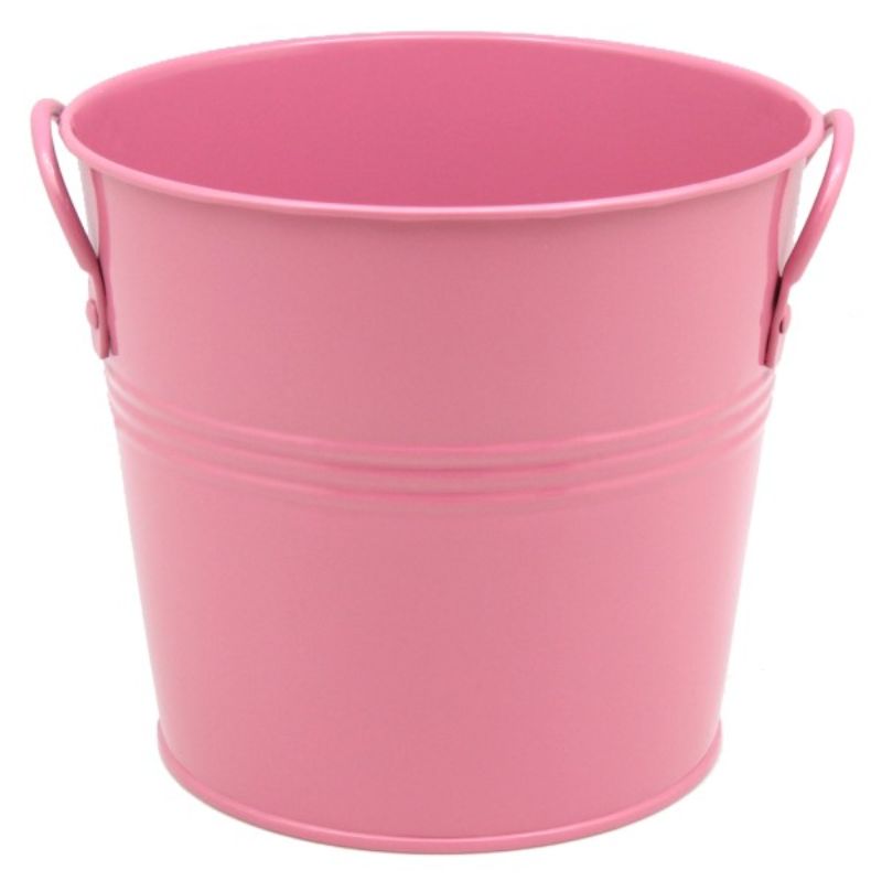 Dusky pink metal bucket with two handles, 18cm, perfect for storage or as a decorative accent for home or garden.