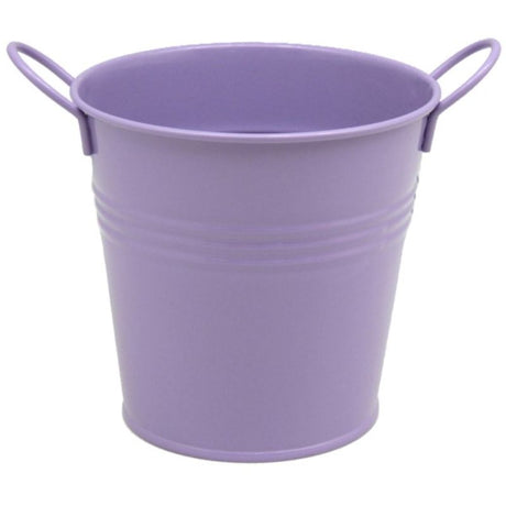 Lavender metal bucket with handles, 10.8cm size, perfect for decor, storage, or planting flowers in style.