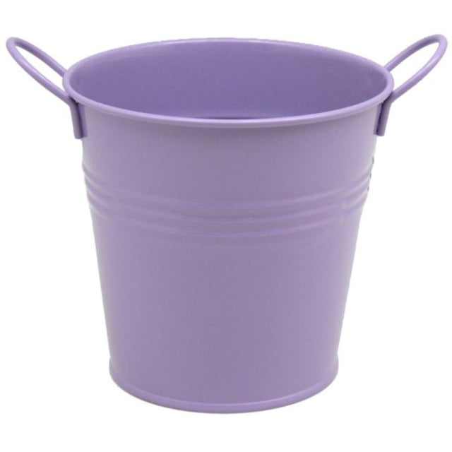 Lavender metal bucket with handles, 10.8cm size, perfect for decor, storage, or planting flowers in style.