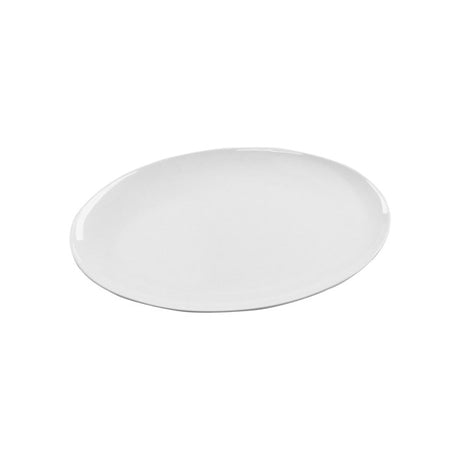 Set of 12 Jab White Oval Coupe Platters in fine porcelain and melamine, ideal for stylish serving of hot and cold dishes.