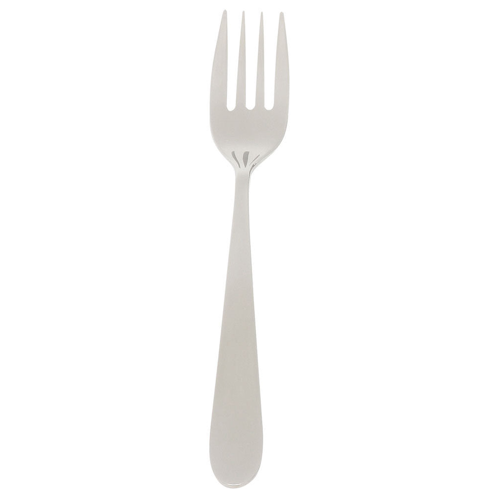 Elegant stainless steel fruit fork with mirror-polished finish and embossed frame, perfect for all dining occasions.