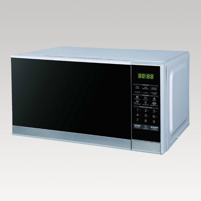 Sheffield 20L Digital Microwave with 700W power, stainless steel design, LED display, and child safety lock for efficient cooking.