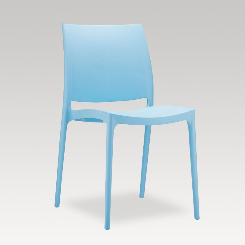 Maya Chair in blue, a durable and stylish seating option, perfect for indoor and outdoor use, supporting up to 120kg.