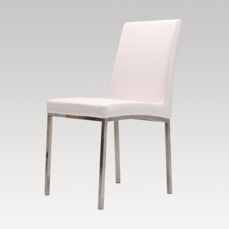 Stylish white Bristol Chair with ergonomic foam seat and webbed backrest, perfect for modern dining spaces.