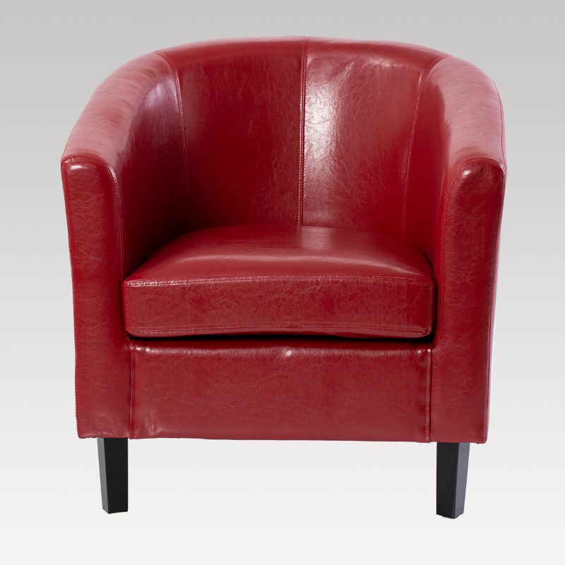 Makers PU Tub Chair in Dark Red, a stylish and durable seat perfect for various settings, featuring a strong timber frame and easy-clean cover.