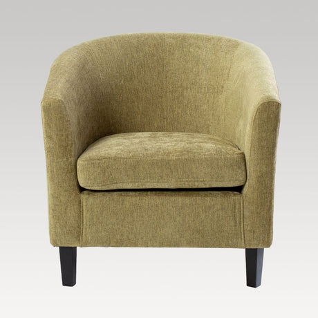 Stylish Pistachio tub chair with fabric cover, ideal for compact spaces, featuring durability and timeless design.