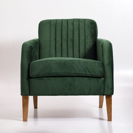 Batten Chair in green velvet, featuring FSC certified timber, plush upholstery, and contemporary design for comfort and style.