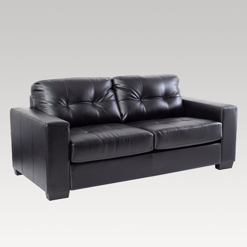 Jeri 3 Seater Bonded Leather Sofa in black, featuring a sturdy frame and high-density foam cushions for style and comfort.