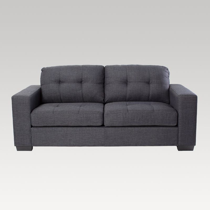 Jeri 2.5 Seater Fabric Sofa Bed in black PU, stylish and functional, perfect for living space and accommodating guests.