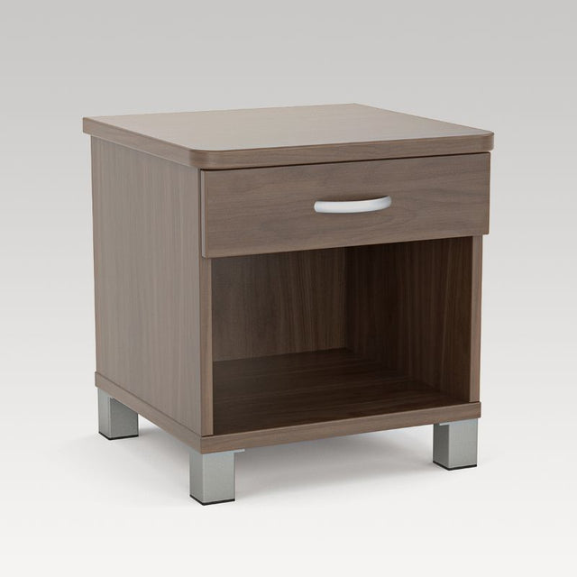 Stylish dark oak bedside cabinet with sturdy feet, spacious drawers, and modern design, perfect for any bedroom decor.