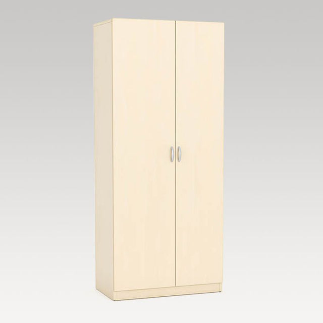 Bristol Wardrobe in Nordic Maple with adjustable shelves, ironing board space, and durable brushed aluminum handles.