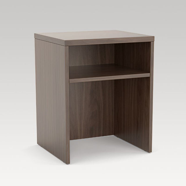 Elegant Dark Oak bedside table with adjustable shelves, perfect for storing books and lamps in any bedroom decor.