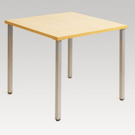 Bristol Dining Table in Nordic Maple, featuring a slim design, adjustable steel legs, and a durable E1 board tabletop.