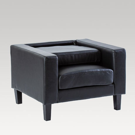 Stylish black single seater chair with PU upholstery, durable wood frame, and removable cover for easy cleaning.