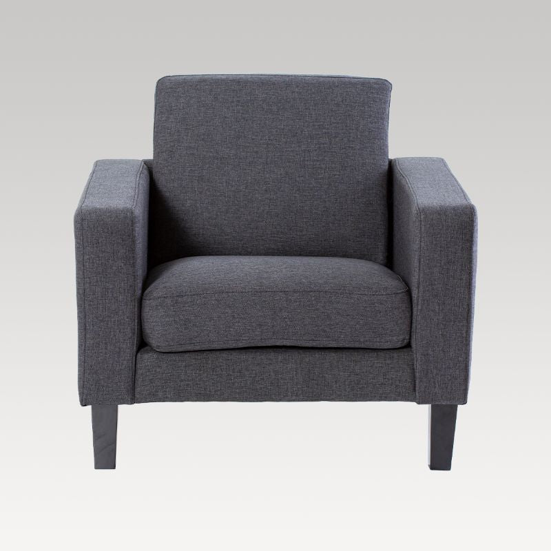 Single Seater Chair in Charcoal, featuring durable fabric, robust timber frame, and sleek design perfect for any space.