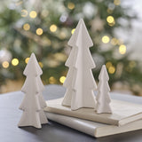 White ceramic Christmas tree set with three sizes, perfect for festive home decor and a sustainable holiday.