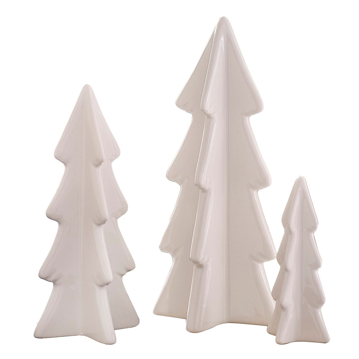 White ceramic Christmas tree set with three sizes, perfect for festive decor and creating a cozy holiday ambiance.