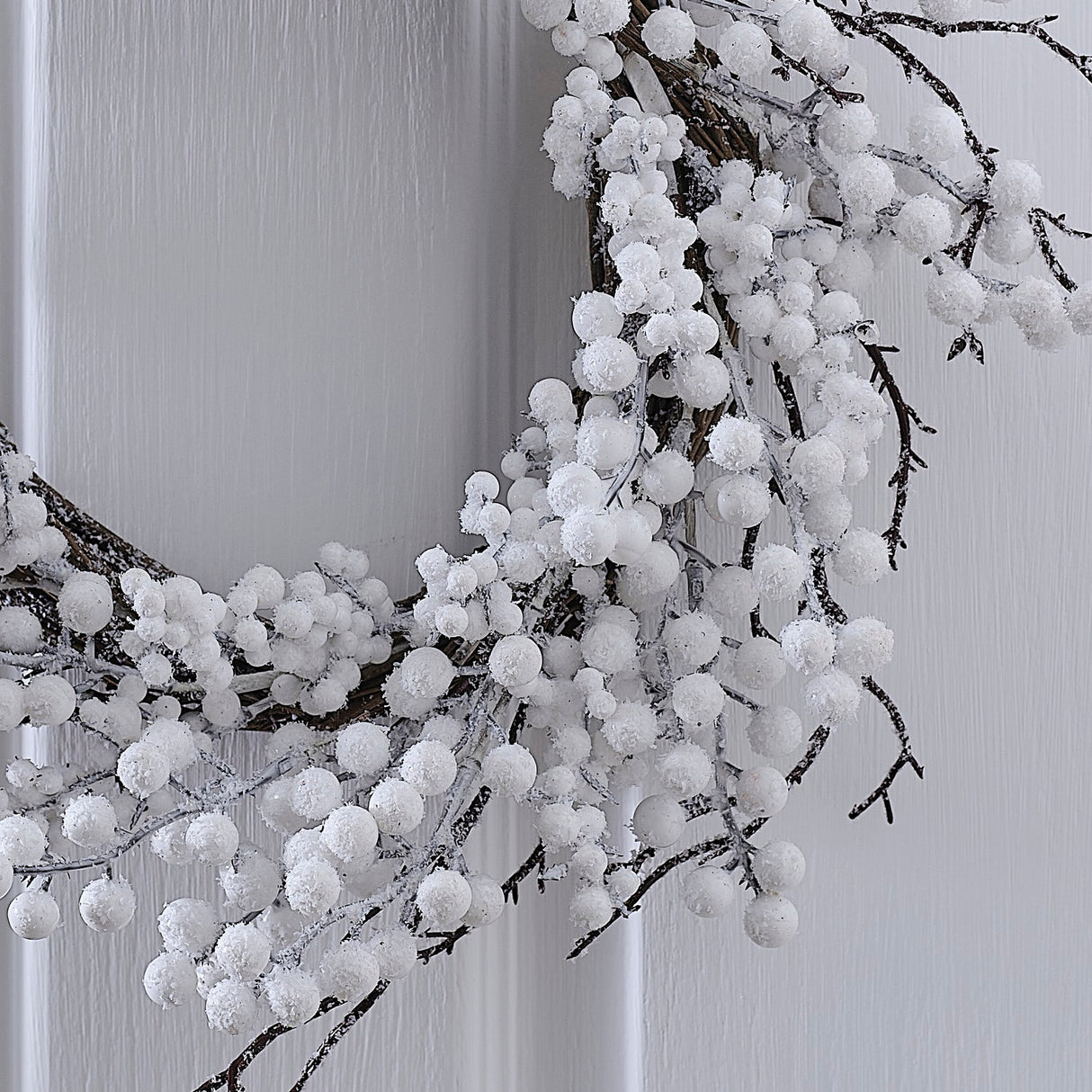 Artificial white berry Christmas wreath, 45cm, perfect for festive door decor with eco-friendly packaging.