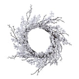 Snowy white Christmas wreath decorated with berries, measuring 45cm, perfect for festive front door decor.