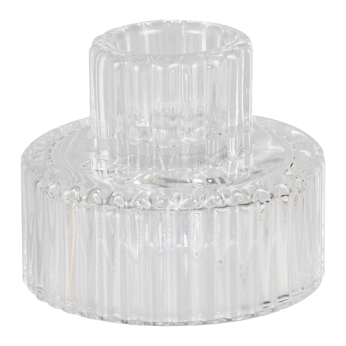 Elegant ribbed glass candle holders for a luxurious holiday ambiance, measuring 6.5cm high and eco-friendly.