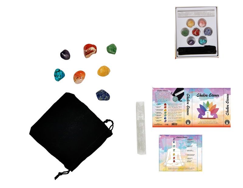 Chakra Stones Gift Pack featuring ethically sourced gemstones for balancing energy and enhancing meditation practices.