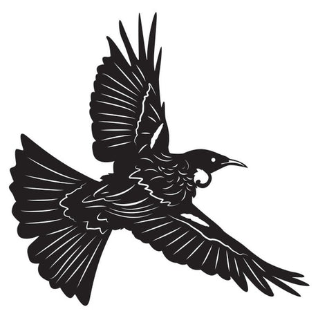 Set of 2 black metal wall art pieces featuring elegant tui birds in flight, perfect for enhancing indoor or outdoor decor.