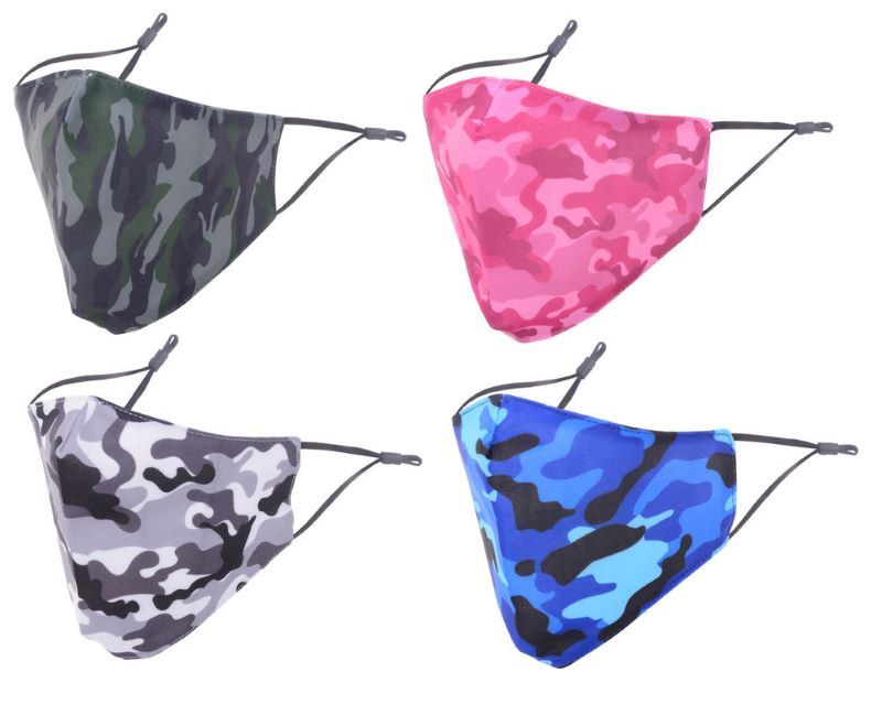 Assorted camo face masks set of 24, stylish, breathable, adjustable for safety and comfort. Perfect for any occasion.