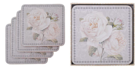 Elegant white rose coasters set of 8, designed to protect surfaces while enhancing home decor with sophistication.