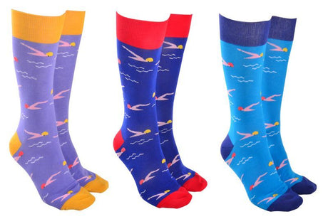 Six assorted socks featuring vibrant aquatic designs, crafted for comfort and style, ideal for sneaker enthusiasts.